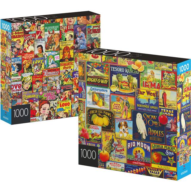 2-Pack of 1000-Piece Jigsaw Puzzles  Retro Comics and Fruit Labels  Puzzles for Adults and Kids Ages 8+  Amazon Exclusive