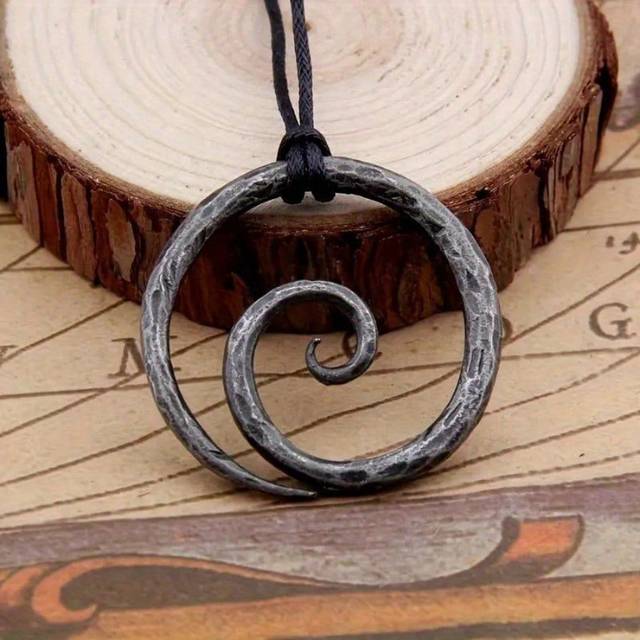 Viking Vintage Spiral Symbol Amulett hänge Halsband, norska smycken, män Party Accessoarer present - Metallsvart (En-Storlek)