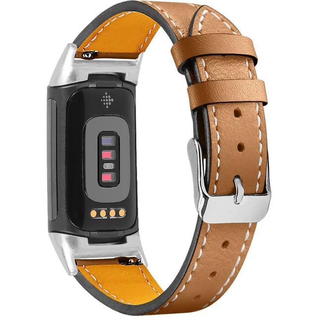 INF Brunt läderband för Fitbit Charge 5 ersättningsband i mjukt läder för kvinnor
