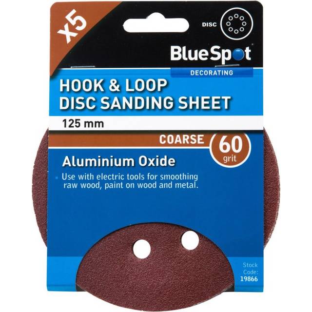 Bluespot 125mm 5 Pack 60 Grit Sanding Disc - Hook Loop Discs 8 Hole Da 6080120 -  sanding grit hook loop 125mm discs 8 hole da 6080120 mixed blue spot
