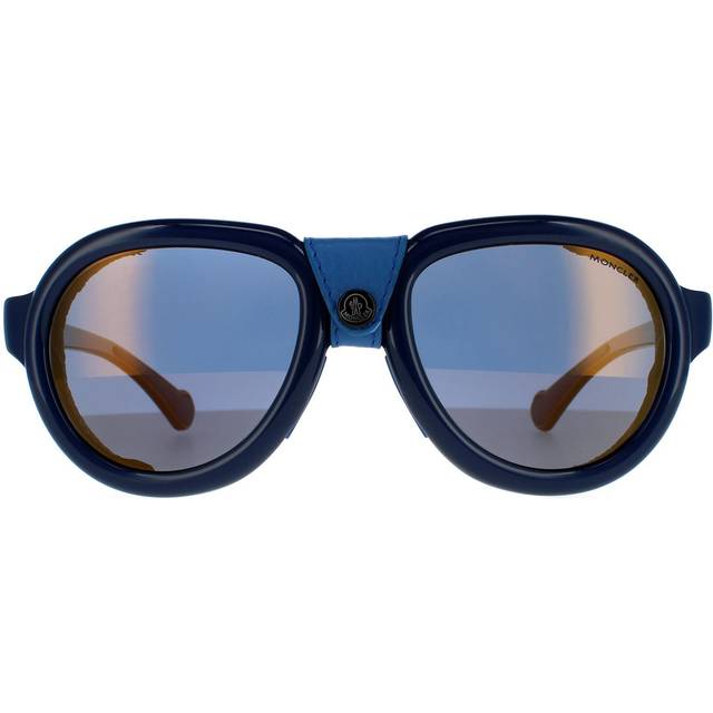 Moncler Ml 0090 90d Blue Polarized Acetate Round Sunglasses 55-20-140 Italy (m)
