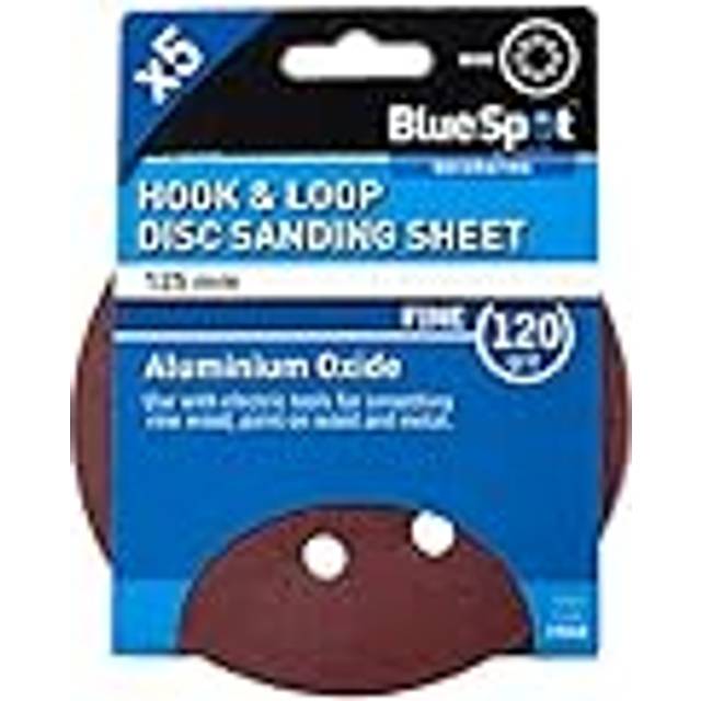 Bluespot 125mm 5 Pack 120 Grit Sanding Disc - Hook Loop Discs 8 Hole Da 6080 -  sanding grit hook loop 125mm discs 8 hole da 6080120 mixed blue spot