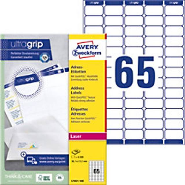 Adressetiketter | 38,1 x 21,2mm | Avery L7651-100 | 6.500st