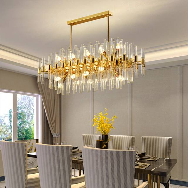 (100x40cm) Clear Crystal Rods and Gold Postmodern Genuine K9 Crystal Chandelier