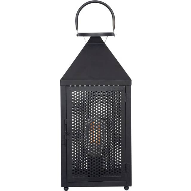 Matt Black Metal Punched Lantern Table Lamp, Black