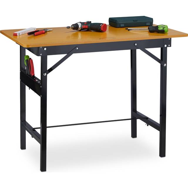Relaxdays - Workbench, Foldable, Up to 100 kg, Integrated Ruler and Protractor, h x w x d: 76 x 100 x 60 cm, Natural/Black
