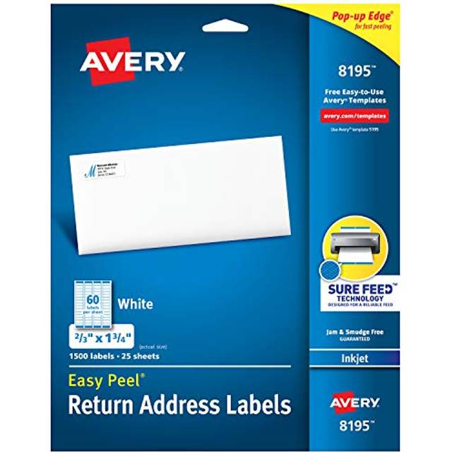 "Avery Printable Return Address Labels with Sure Feed  2/3"""""""" x 1-3/4""""""""  White  1 500 Blank Mailing Labels (08195)"