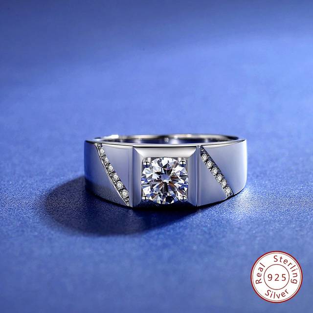 SHEIN 1Pc 1ct Moissanite Engagement Ring Wedding Band S925 Sterling Silver Promise Ring Eternity Ring Anniversary Ring Luxury Jewelry Gifts For Men Rhinesto