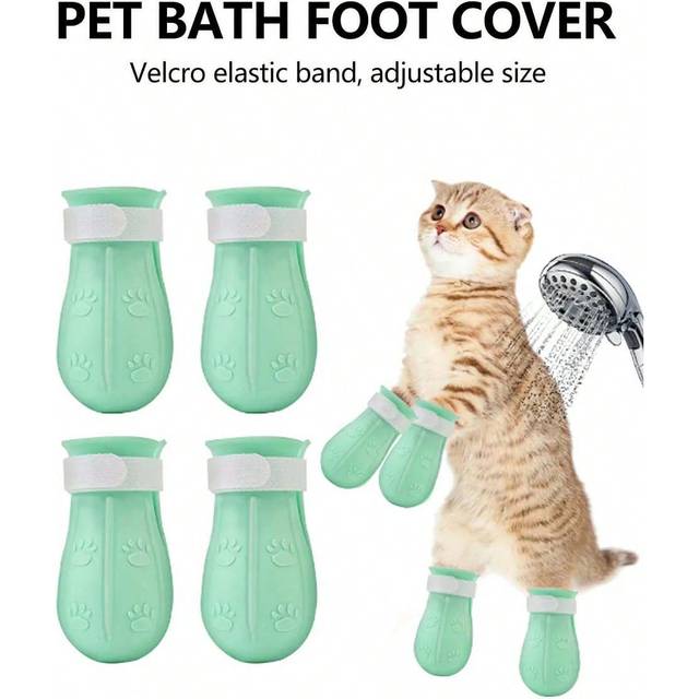 SHEIN 4pcs Anti-scratch Cat Paw Socks Pet Supplies Cat Bathing Tool Cat Foot Cover Cat Claw Socks