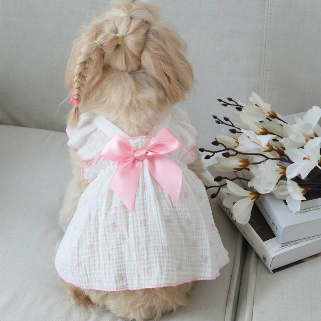 SHEIN Valentine&#39;s Day 1pc Heart Print Bow Decor Pet Dress For Dog For Summer