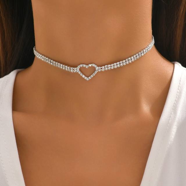 SHEIN 1pc Valentine&#39;S Day Heart Shape Rhinestone Inlaid Y2k Style Necklace For Party And Festival Valentines,Mom,Mother,Mother&#39;s Day,Gift