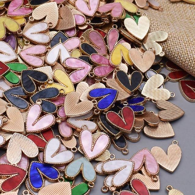 SHEIN 20pcs A Bag 16x19mm Resin Alloy Heart Charms For DIY Accessories Earring Necklace Making Valentines