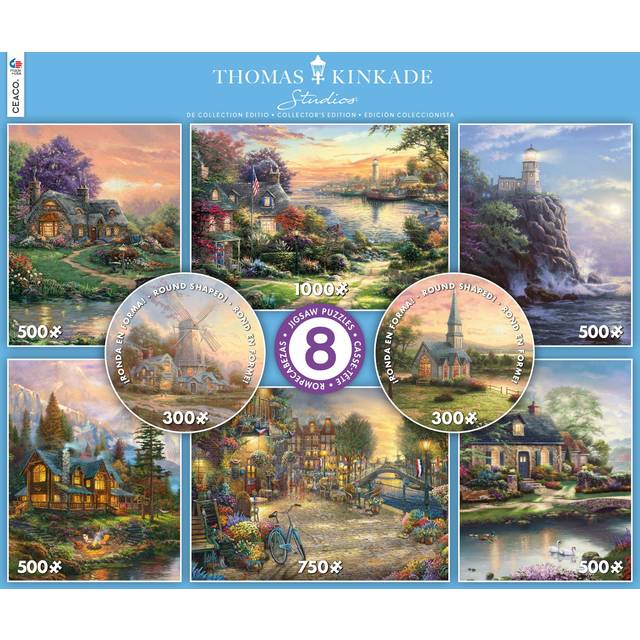 ceaco - Thomas Kinkade - 8 in 1 Multipack - (2) Round 300 Piece, (4) 550 Piece, (1) 750 Piece (1) 1000Piece Jigsaw Puzzle
