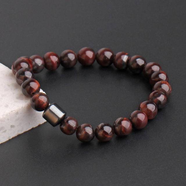 SHEIN 1pc Men&#39;s Essential Red Tiger Eye Black Lava Stone Beaded Magnetic Bracelet