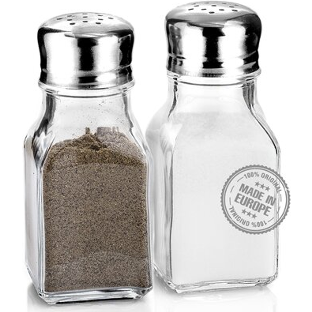 CRYSTALIA Salt and Pepper Shakers Glass Set, 100% Lead Free Salt Shaker with Stainless Steel Lids, Salt Shaker, Pepper Shaker, Spice Shaker, Salt