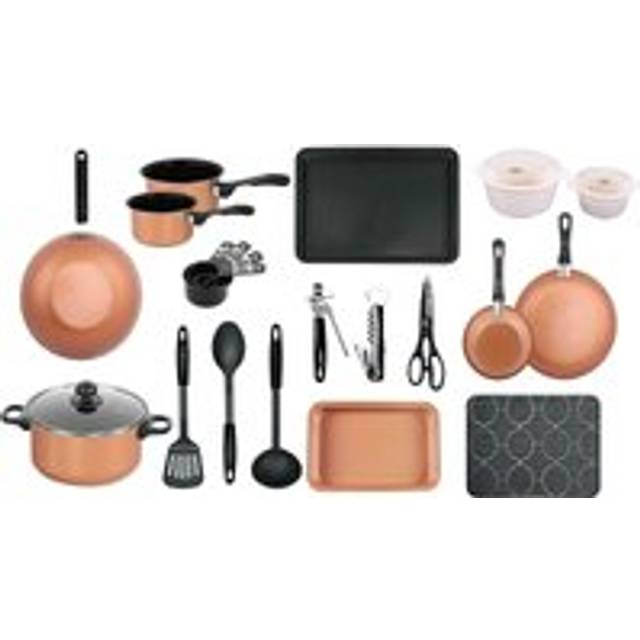 Copper 21 Pcs Kitchen Cookware Saucepan Utensil Pot Pan Bakeware Starter Set