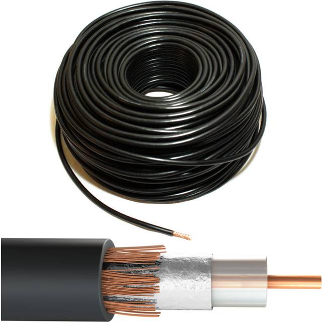 50m black rg6 coaxial cable - 75ohm tv aerial satellite freeview wire reel drum