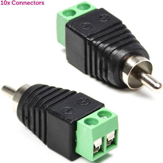 10x rca phono male screw terminal connector no solder cable end plug cctv audio