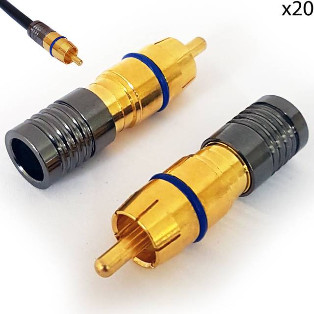 20x rca phono compression crimp connectors rg6 coaxial cable male av audio plug
