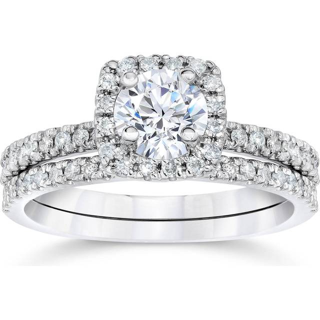 5/8ct Cushion Halo Real Diamond Engagement Wedding Ring Set White Gold