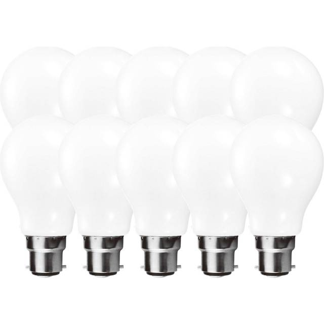 9 Watts GLS B22 BC Bayonet LED Light Bulb Opal Warm White Dimmable, Pack of 10 - One Size