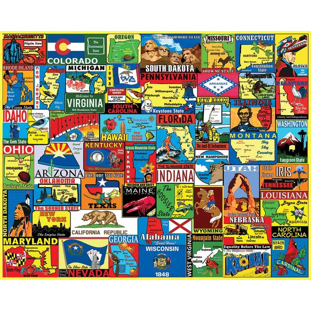 White Mountain Puzzles State Stickers  1000 Pieces Jigsaw Puzzle