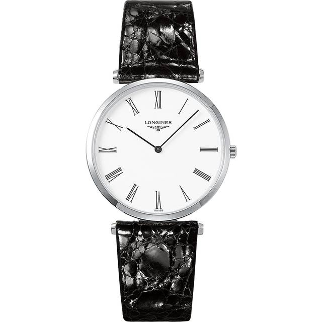Longines Ladies La Grande Classique White Dial Black Leather Strap Watch L4.755.4.11.2 - Black/White