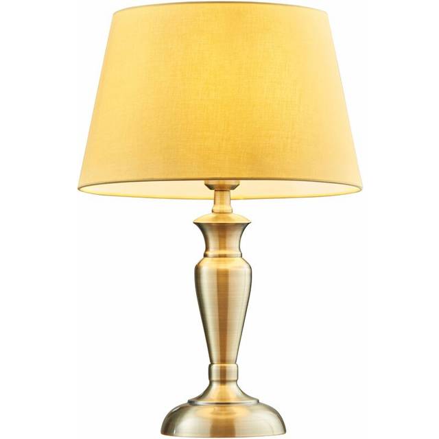 Table Lamp Antique Brass Plate & Yellow Cotton 60W E27 Base & Shade e10522