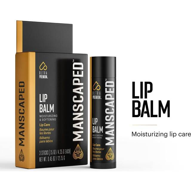 MANSCAPED® återfuktande och lugnande läppbalsam, infunderad med vitamin E, pepparmyntsolja och eukalyptusolja för spruckna läppar, matt finish (3-pack)