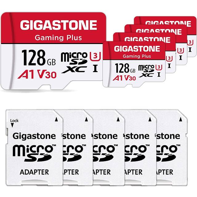 [Gigastone] Micro SD Card 128GB 5-Pack, Gaming Plus, MicroSDHC Memory Card for Nintendo-Switch, Wyze Cam, Roku, Full HD Video Recording, UHS-I U1 A1 Class 10, up to 100MB/s, with MicroSD to SD Adapter