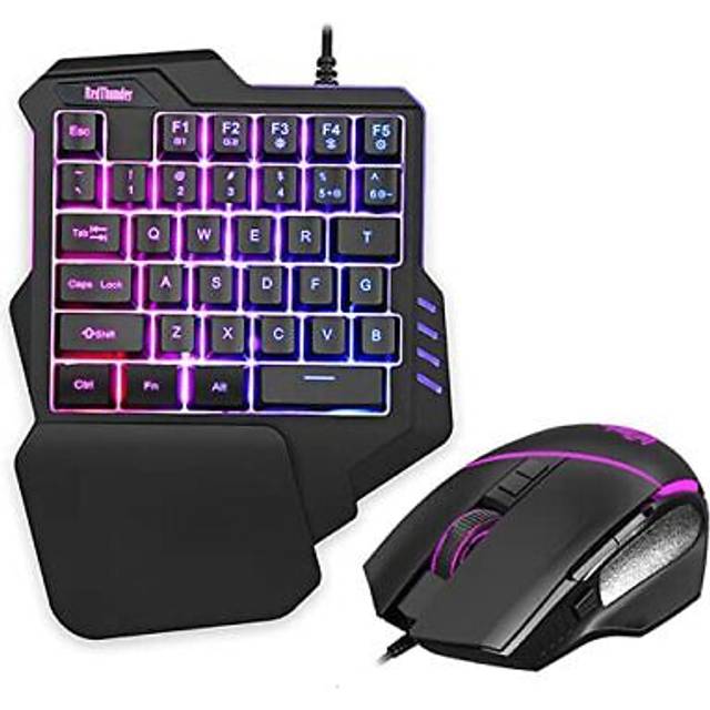 RedThunder speltangentbord och mus-set, kombo med RGB-baklampa, ergonomiskt minitangentbord med 35 knappar, optisk mus med 6 400 DPI för PC PS5-spelare