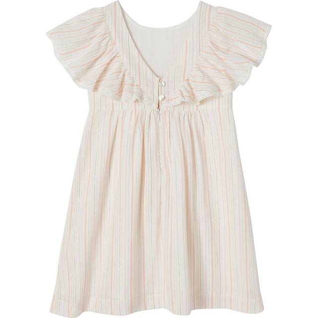 Striped Occasionwear Dress with Shimmery Yarn for Girls ecru