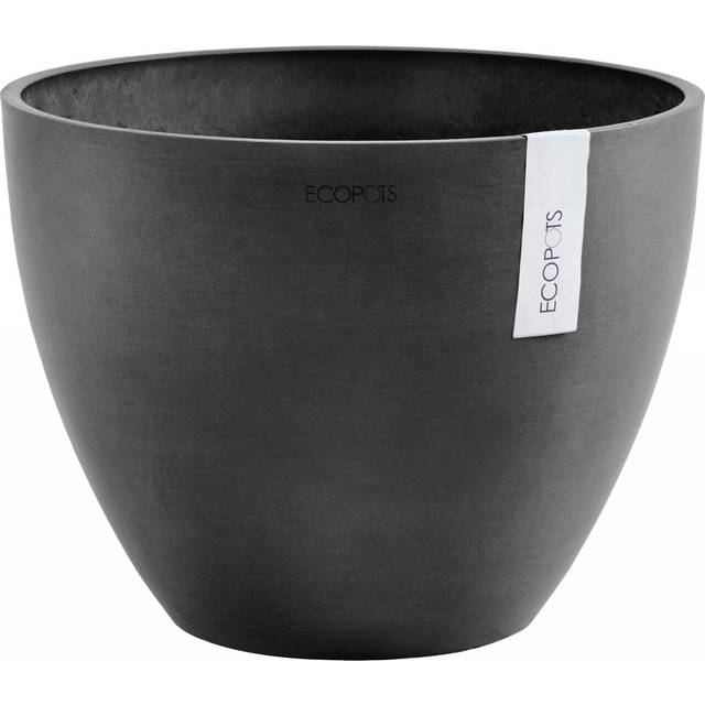"Ecopots Antwerp Indoor/Outdoor Modern Recycled Plastic Flower Pot Planter  Dark Grey  12"""""
