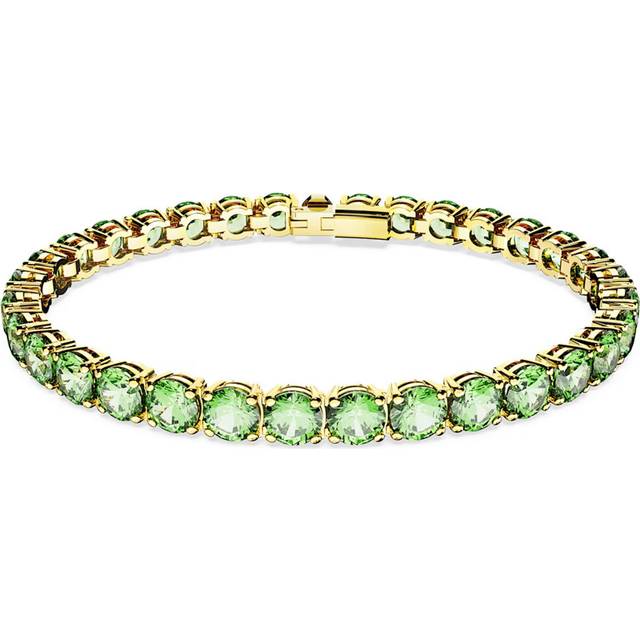 Matrix Tennis bracelet, Round cut, Green, Gold-tone plated