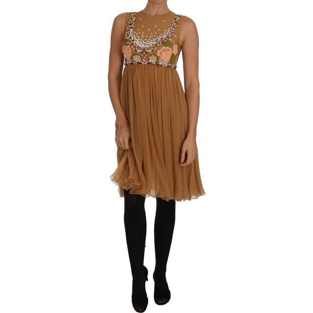 Dolce & Gabbana, Klänning, Dam, S, Gyllene silke A-linje klänning med kristaller - yellow (S)