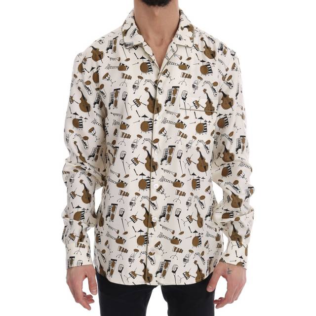 Dolce & Gabbana White Silk JAZZ Motive Print Shirt - 38 (43)
