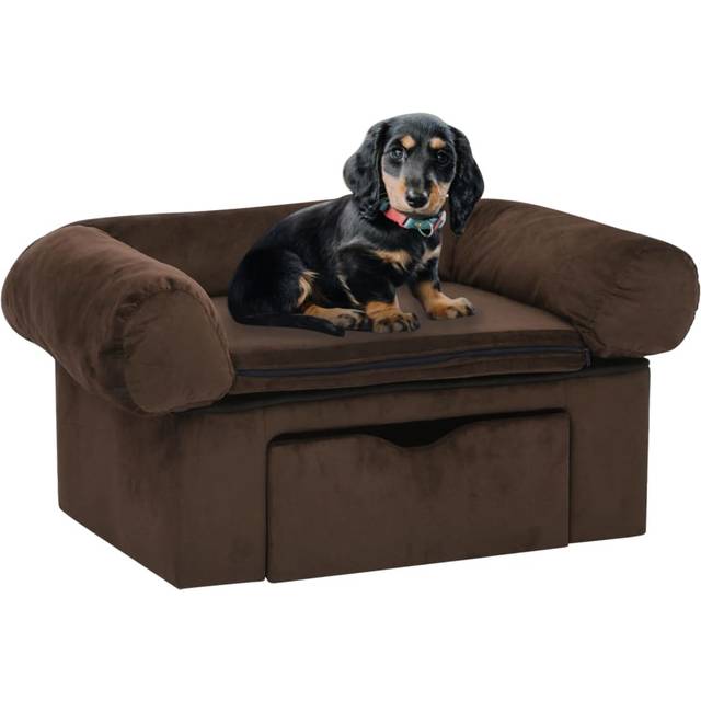 vidaXL Dog Sofa with Drawer Brown 75x50x38 cm Plush