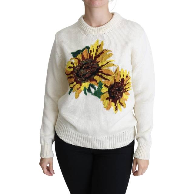Dolce & Gabbana White Floral Wool Pullover Sunflower Sweater - IT36 | XS (IT36 | XS)