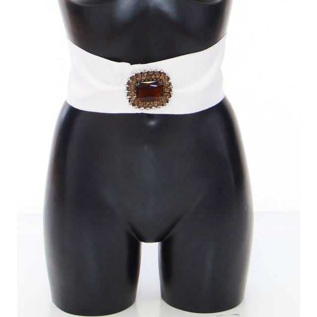 Dolce & Gabbana White Crystal Brass Wide Waist Runway Belt - IT44|L (IT46|XL)