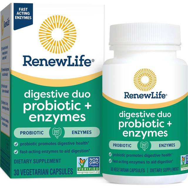 Renew Life  Digestive Duo Probiotic + Enzymes   30 Vegetarian Capsules