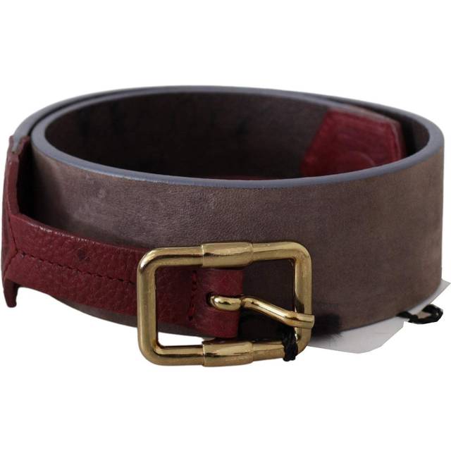 GF Ferre Brown Leather Wide Gold Chrome Logo Buckle Belt - 70 cm / 28 Inches