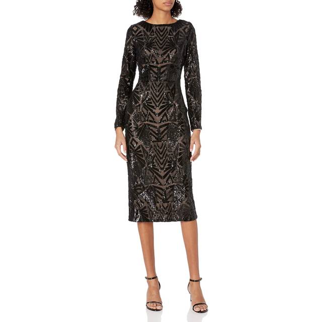 Emery Long Sleeve Midi Sequin Dress Geometric - Black