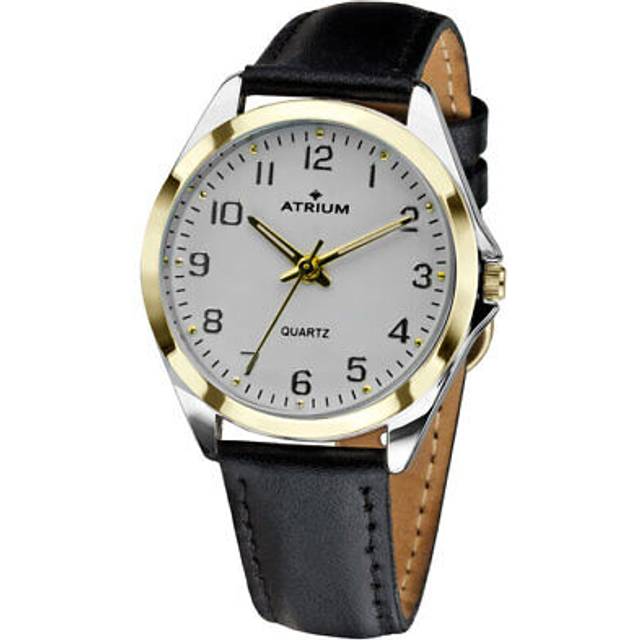 ATRIUM damarmbandsur mycket tydligt silverfärger guldfärg kvarts 3 bar läderarmband A11-14B