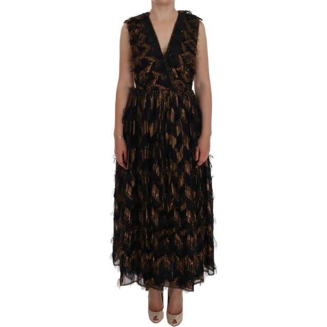 Dolce & Gabbana Black Silk Brown Fringes A-Line Dress - IT36 | XS (IT36 | XS)