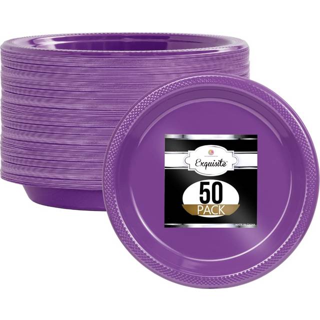 Exquisite 9 Inch. Purple Plastic Plates - Solid Color Disposable Plates - 50 Count