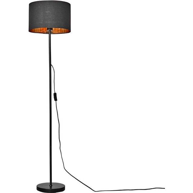 Standard Floor Lamp Base in a Black Metal Finish with a Black/Gold Drum Shade