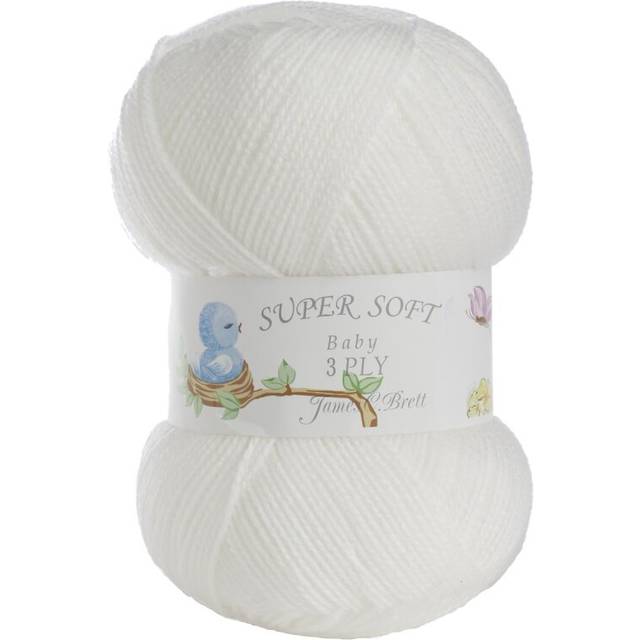 James Brett Baby 3 Ply Super Soft Yarn 100% Acrylic Knitting Wool - White (1 x 100g Ball)