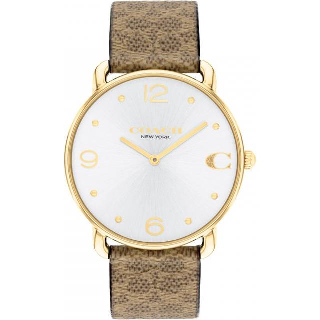 Coach Women's Elliot Canvas Leather Strap Watch, Brown/Silver