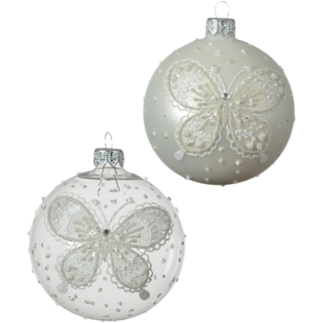 Decoris Glass Christmas bauble with butterfly