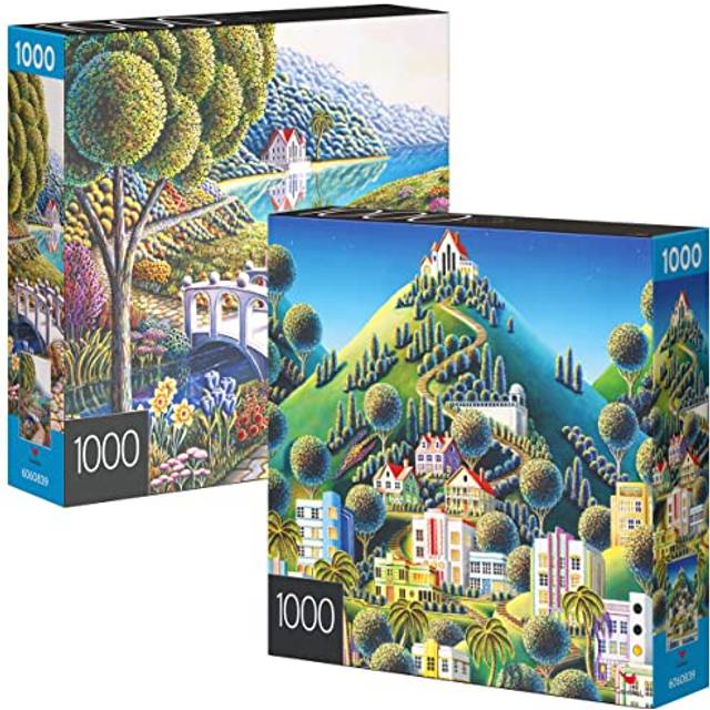 2-Pack of 1000-Piece Jigsaw Puzzles  Daffodils and Hidden Village Puzzles for Adults and Kids Ages 8+  Amazon Exclusive